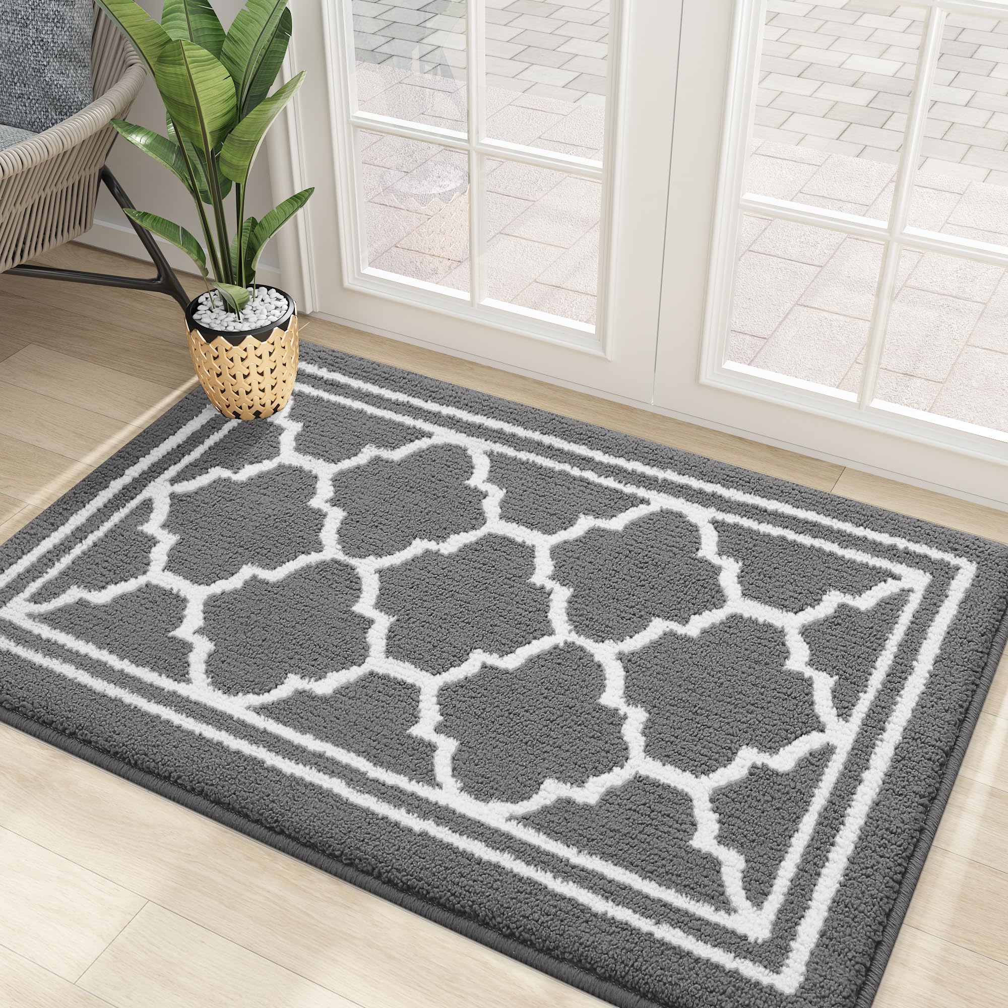 Homaxy Washable Door Mats Indoor, Dirt Trapper Mat Absorbent Non-Slip Low Profile Doormat for Entrance, Inside, Kitchen, Front Back Door, Pets and Dogs— 60 x 90 cm, Grey