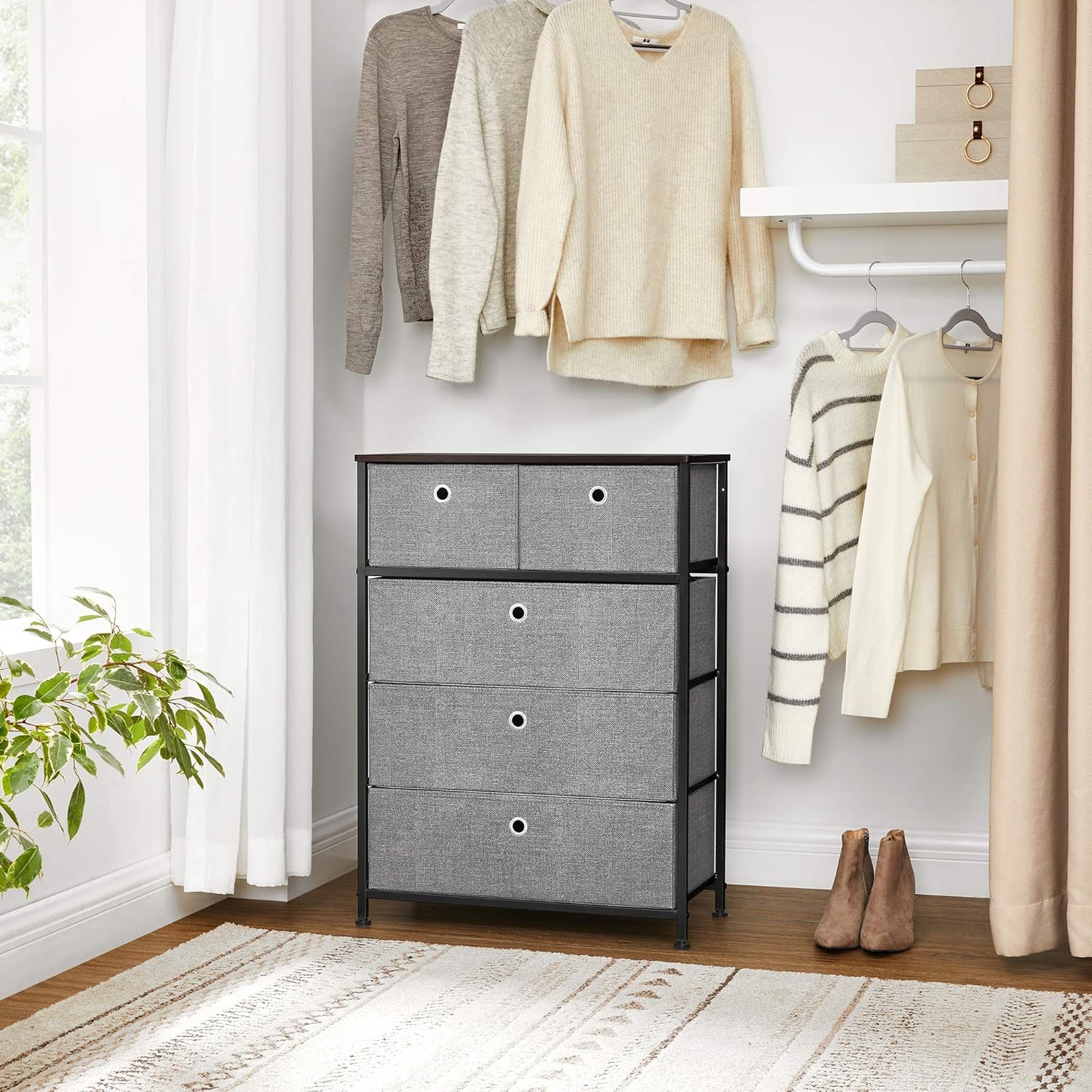SONGMICS Storage Chest Dresser 5 Fabric Drawers Closet Apartment Dorm Nursery, 23.6 x 11.8 x 32.9 Inches, Dark Walnut: Furniture & Decor