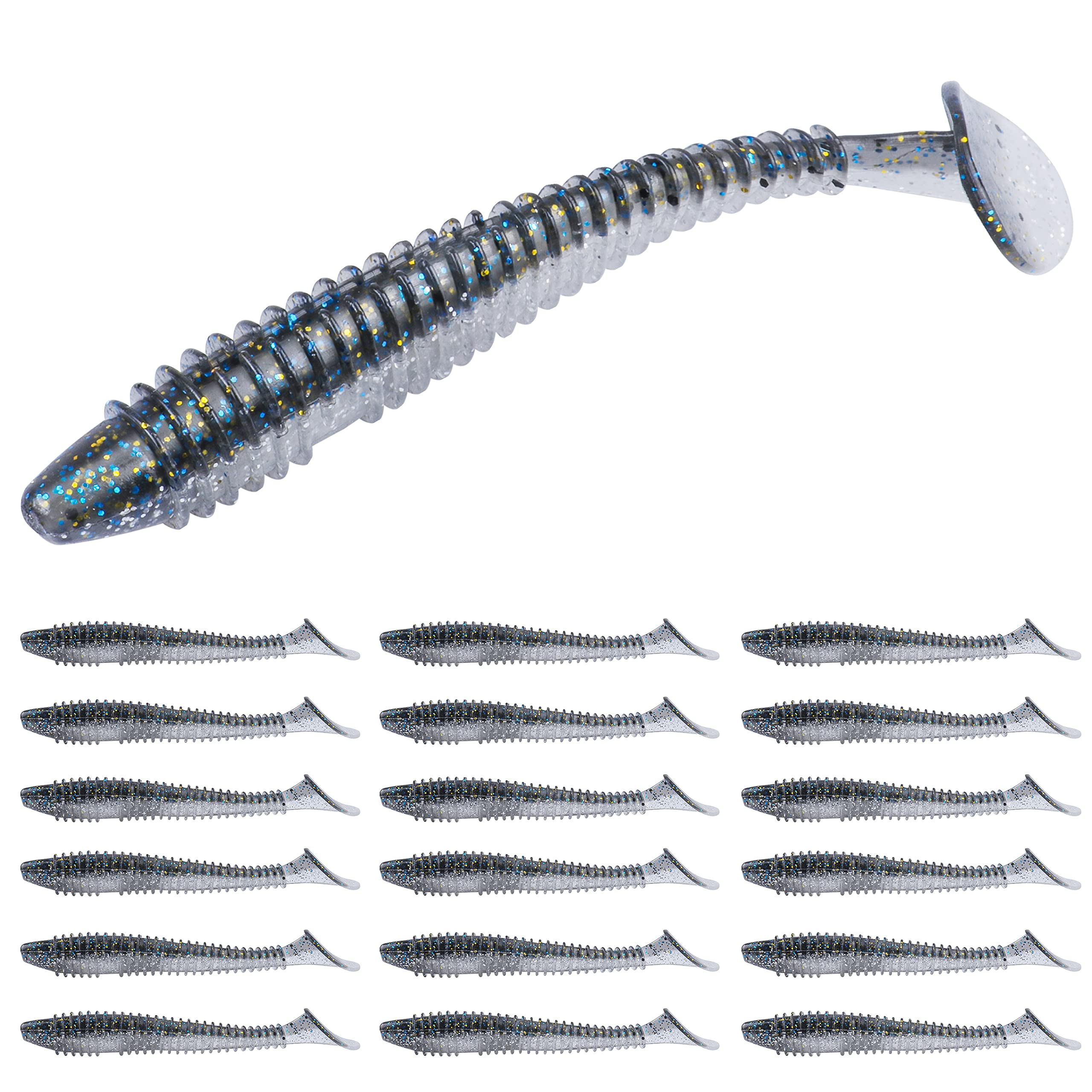 RUNCL Swimbaits Paddle 10/20/30/40PCS, 5/4/3/2 Inchs Paddle Tail, Soft Lure for Trout Crappie Bass, Durable Plastic Bait Swimmer for Saltwater/Freshwater, Fishing Lover's Gift