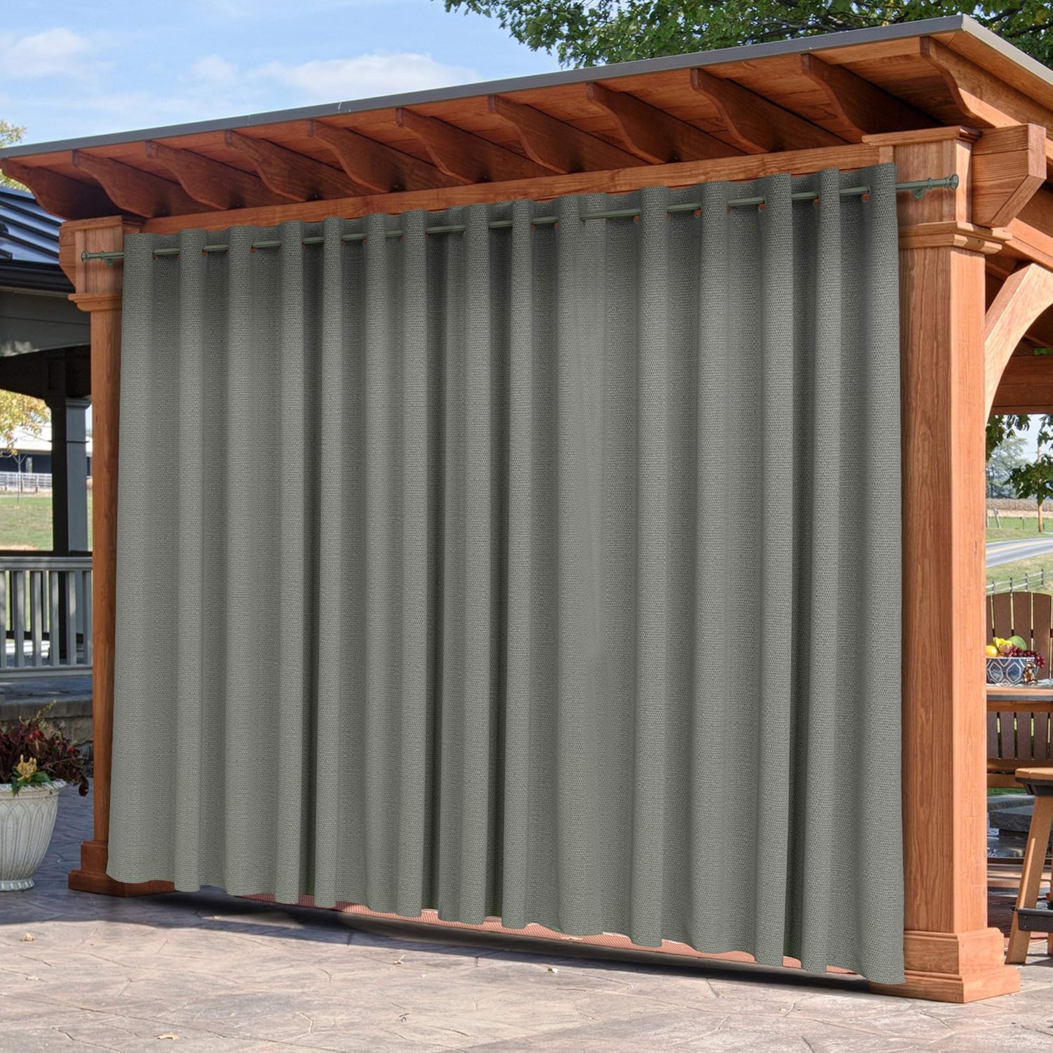 Outdoor Curtains - Outdoor Vinyl Curtain for Patio Furniture - Weather Resistant Privacy Blackout Drapes for Dining Room Window - with Rustproof Grommets - for Pergola, Porch, Gazebos, Deck (8'(H) x 9'(W), Grey)