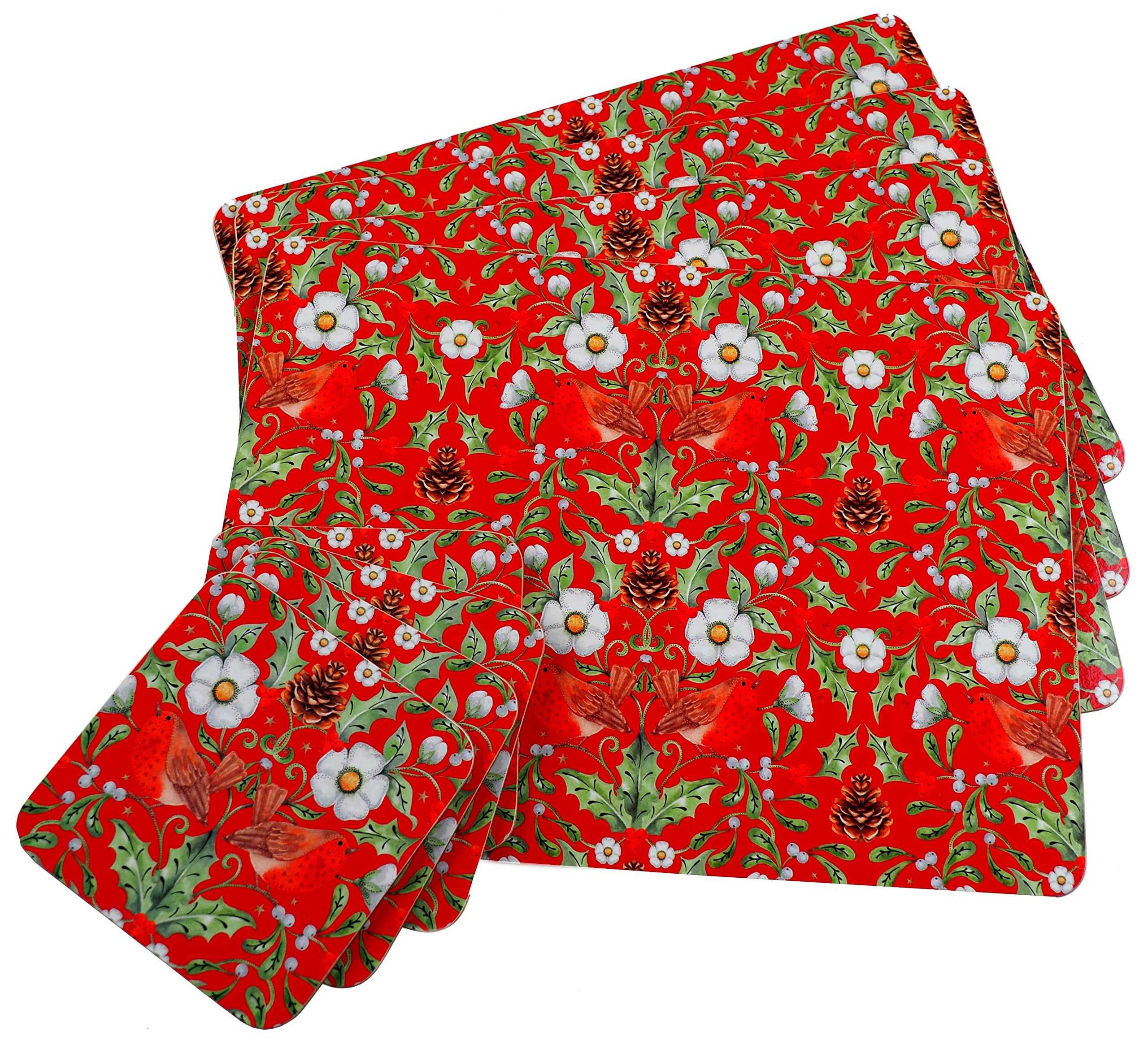 Blue Whale Gifts Berry Thief Red Christmas Dinner Hardback Placemats And Coasters (Set of 4)