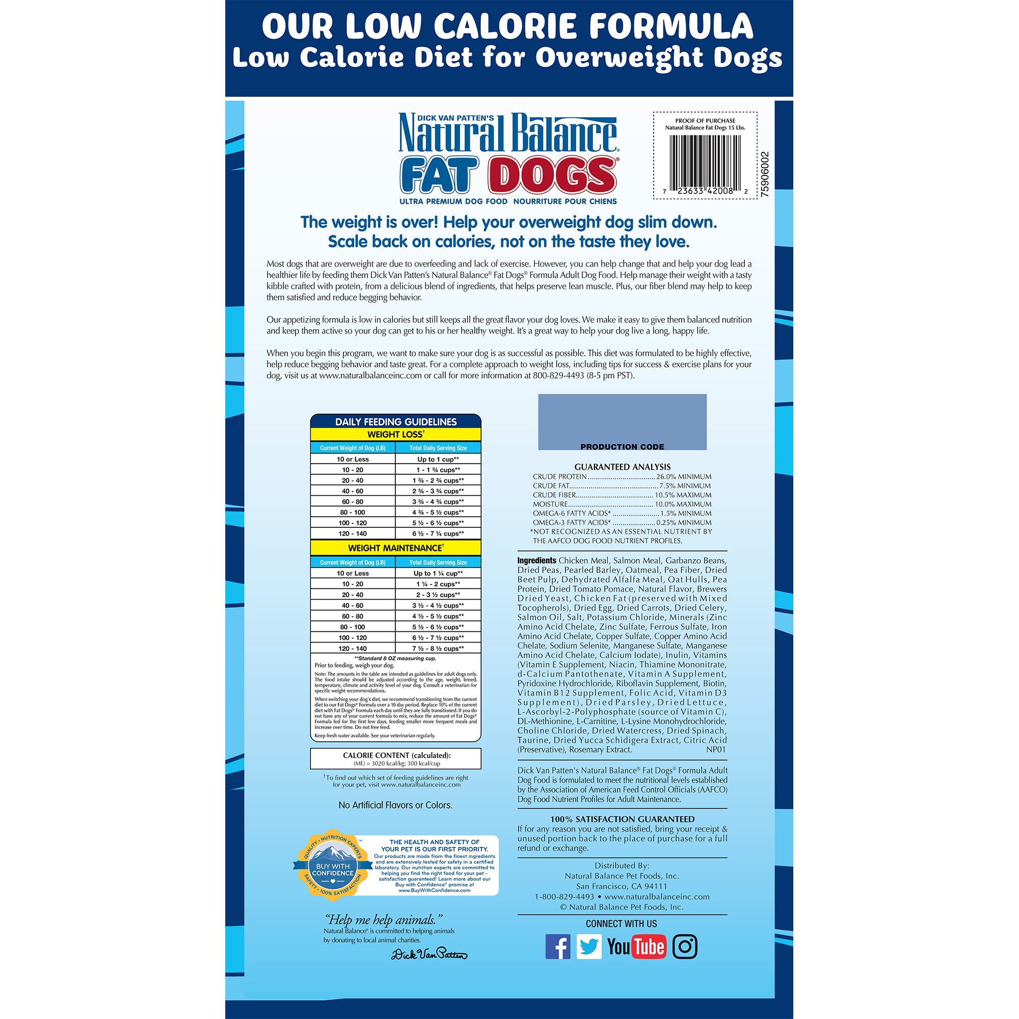 Natural Balance Fat Dogs Low Calorie Dry Dog Food, 15Pound