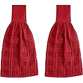 Blue Needles Hanging Kitchen Towels - Red 100% Cotton Solid Kitchen Tie Towel, Set of 2 Hand Dish Cloth with Hanging Loops 9 x 17 Inches, Absorbent, Super Soft, and Fast Drying Home Essential
