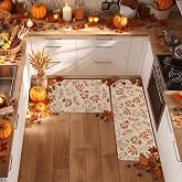 Artoid Mode Pumpkins Fall Kitchen Mats Set of 2-17x29+17x47 | Autumn Home Decor Low-Profile Kitchen Rugs for Floor