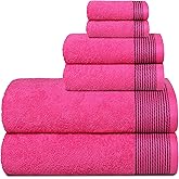 Belizzi Home 100% Cotton Ultra Soft 6 Pack Towel Set, Contains 2 Bath Towels 28x55 inchs, 2 Hand Towels 16x24 inchs & 2 Washcloths 12x12 inchs, Compact Lightweight & Highly Absorbant - Hot Pink