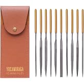 YOCAMIRAGA 10Pcs Needle File Set, Needle Files Grade T12 Forged Steel, Compat Small File Set for Metal, Wood and Plastic. Needle Files with Convenient Synthetic Leather Storage Case.