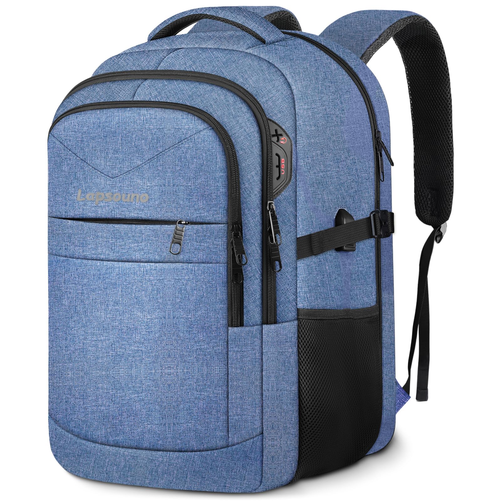 Photo 1 of Lapsouno Extra Large Travel Backpack, TSA Laptop Backpack, 17 inch Bag with USB Port, 40L Carry on College School Computer Bag for Men Women, Blue