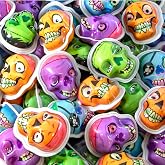 Halloween Candy, Gummy Skulls, Jelly Filled Gummies - 60 Count, 17 Oz Jar | Strawberry Filling, Candy for Goodie Bags, Trick or Treat Candy