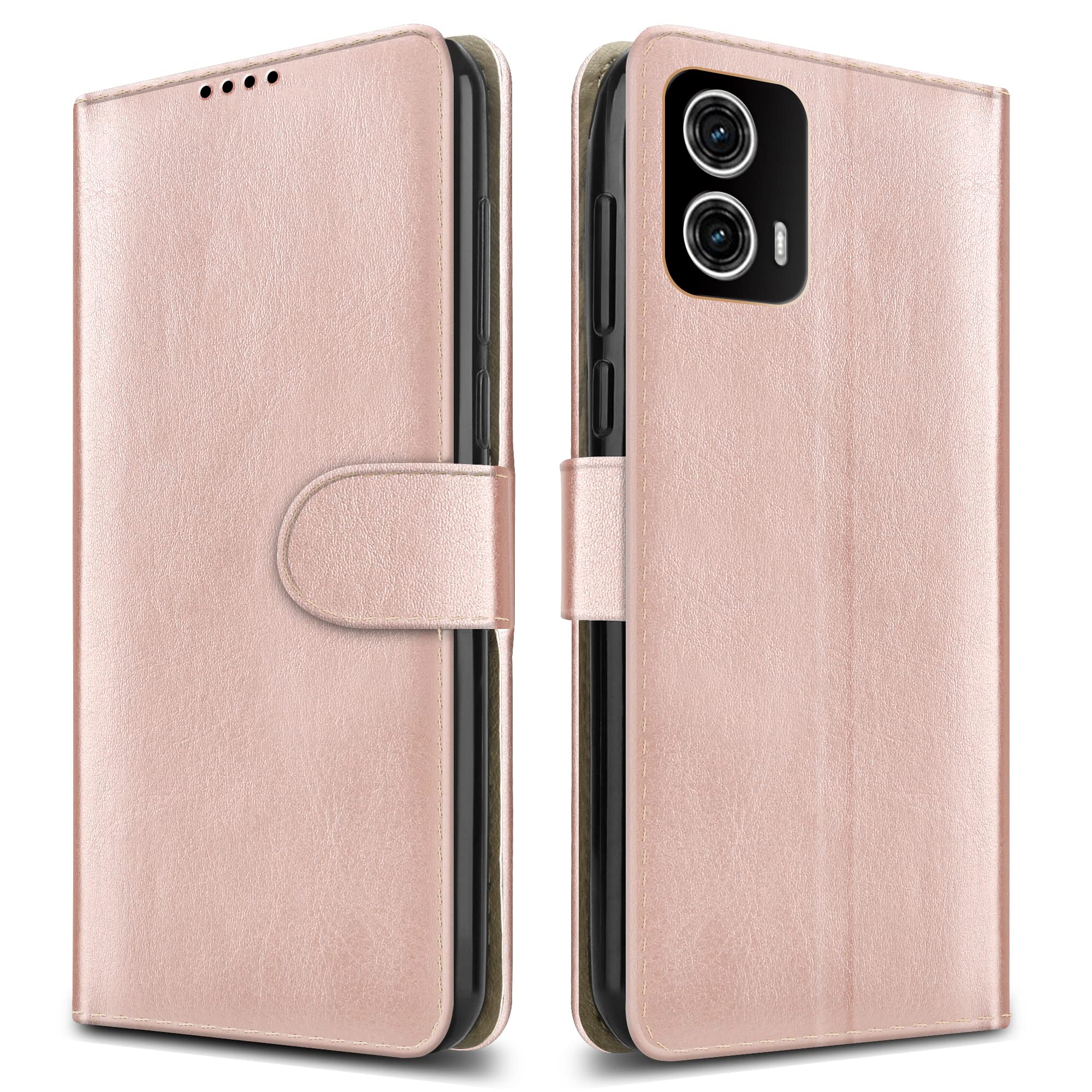 PIXFAB For Motorola G73 5G Leather Phone Case, Magnetic Closure Full Protection Book Folio Design, Wallet Case Cover [Card Slots] and [Kickstand] For Motorola Moto G73 (5G) - Rose Gold