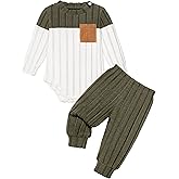 Baby Boy Clothes Color Block Ribbed Knitted Outfits Long Sleeve Romper+ Pants 2PCS Outfit 0-12 Months
