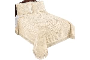 Collections Etc Soft & Luxurious Diamond Pattern Bella Chenille Bedspread - Bedroom Home Decor - Machine Wash, Polyester - Choose Twin, Full, Queen, King