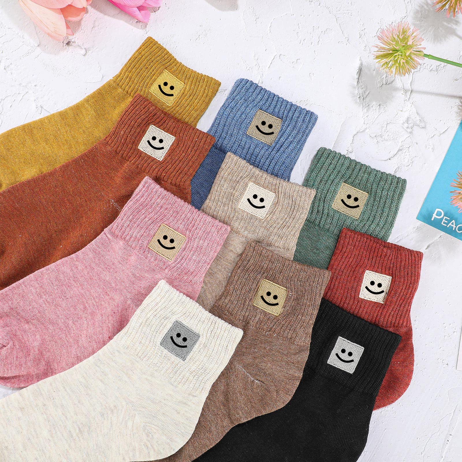 Eurzom 10 Pairs Socks Womens Crew Elastic Ankle Length Cotton Socks Aesthetic Cute Lightweight Low Cut Gifts for Women
