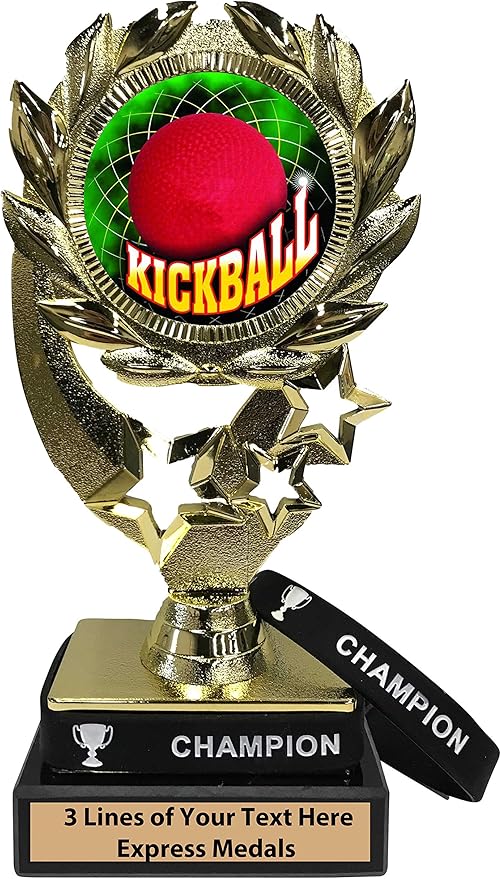 Express Medals Kickball Trophy with Removable Wearable Champion Wrist Band Marble