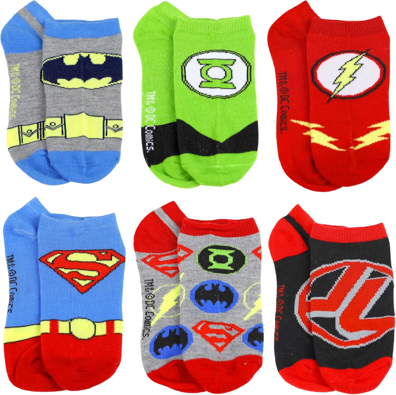 DC Comics Boy's Justice League 6-Pack No Show Socks, Sock Size 6-8.5 (Shoe Size 10-4.5): Clothing