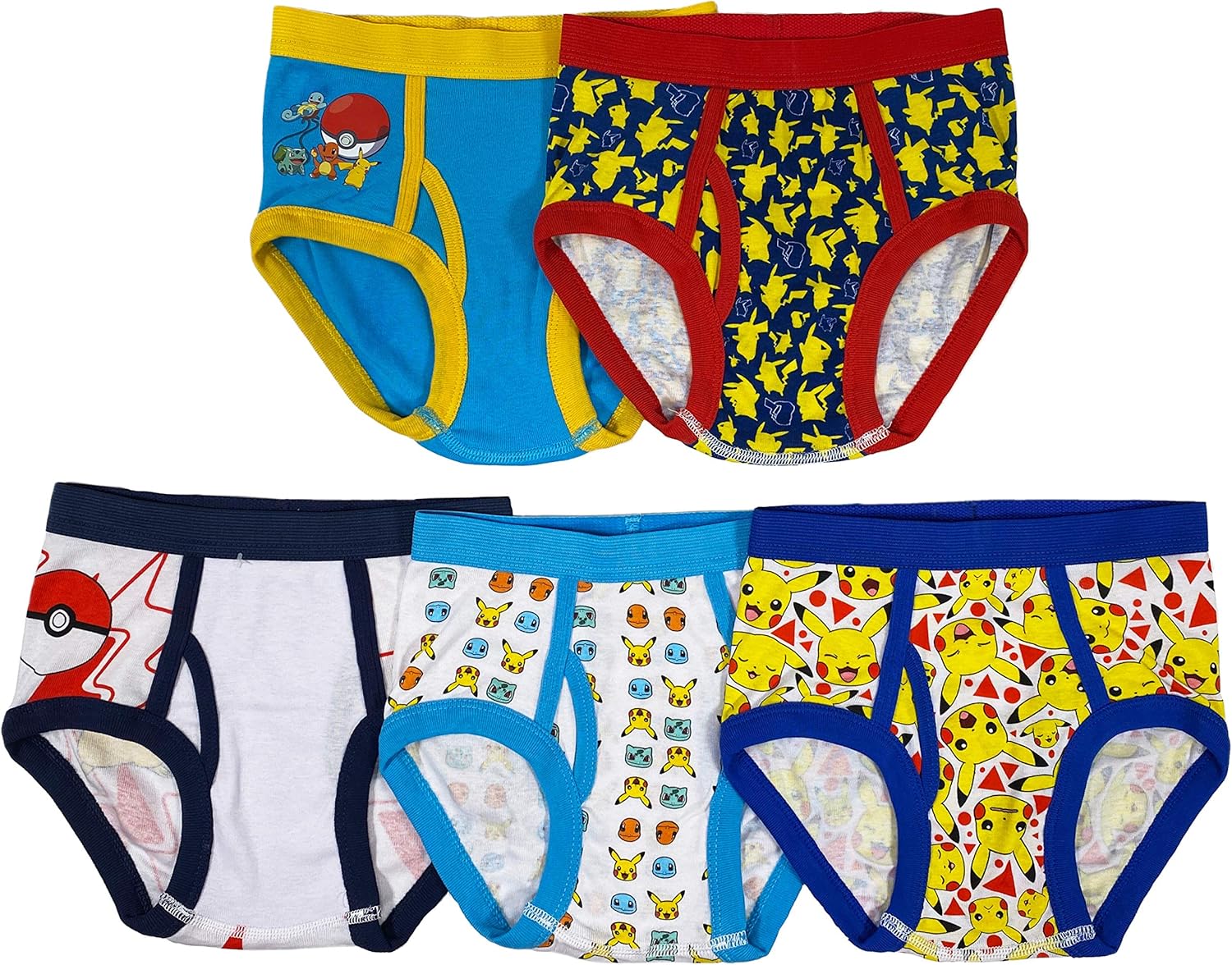 Handcraft Little Boys' Pokemon Brief, Assorted, 8 (Pack of 5): Clothing