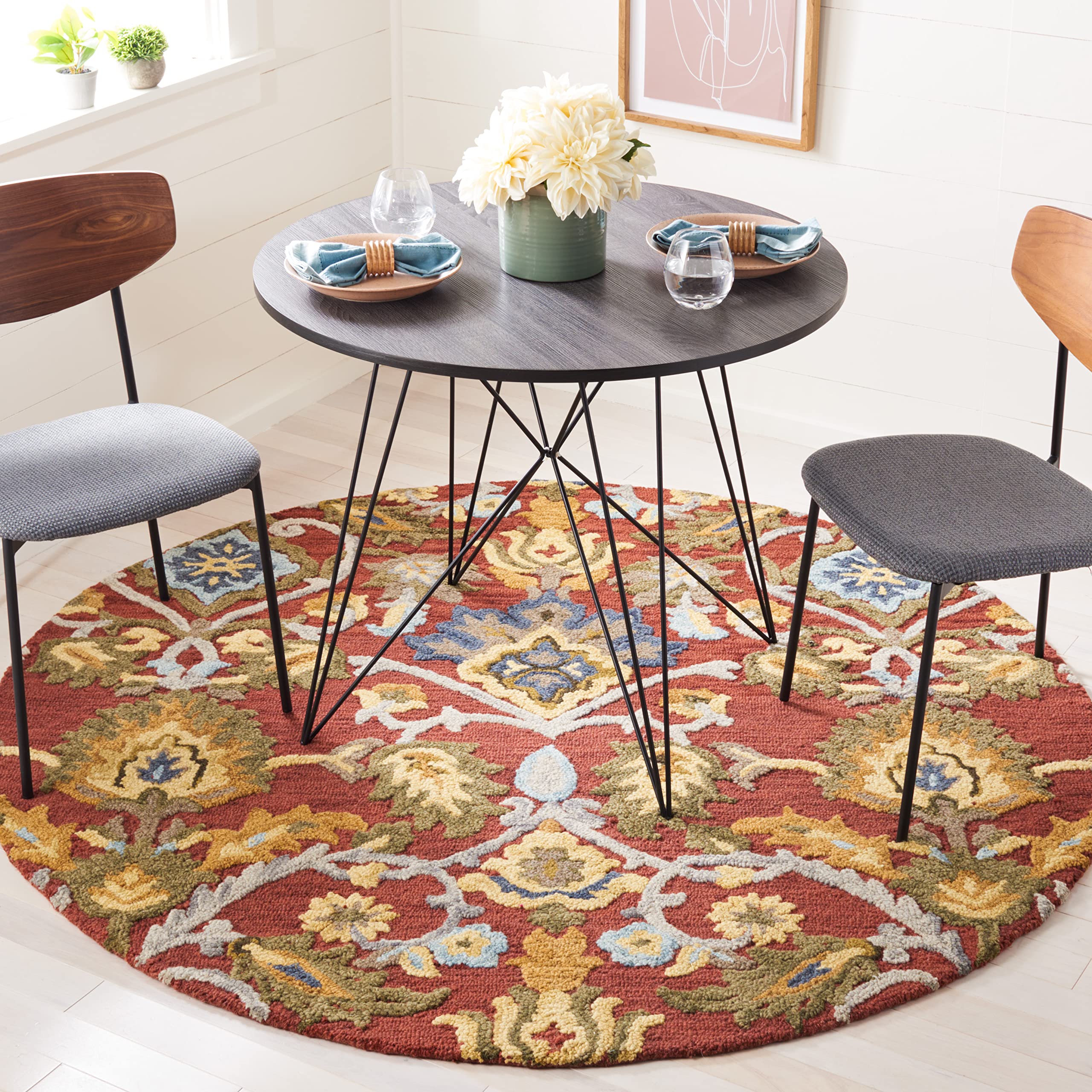 SAFAVIEH Blossom Collection Accent Rug - 4'6" x 6'6" Oval, Red & Multi, Handmade Wool, Ideal for The Living Room, Bedroom, Dining Room (BLM402Q-5OV) Image