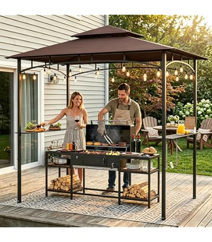 12x4.3Ft Steel Double Tiered Backyard Patio BBQ Grill Gazebo Patio Umbrellas with Bar Counters, Outdoor Umbrella for Yard, Garden, Deck, Lawn : Patio, Lawn & Garden