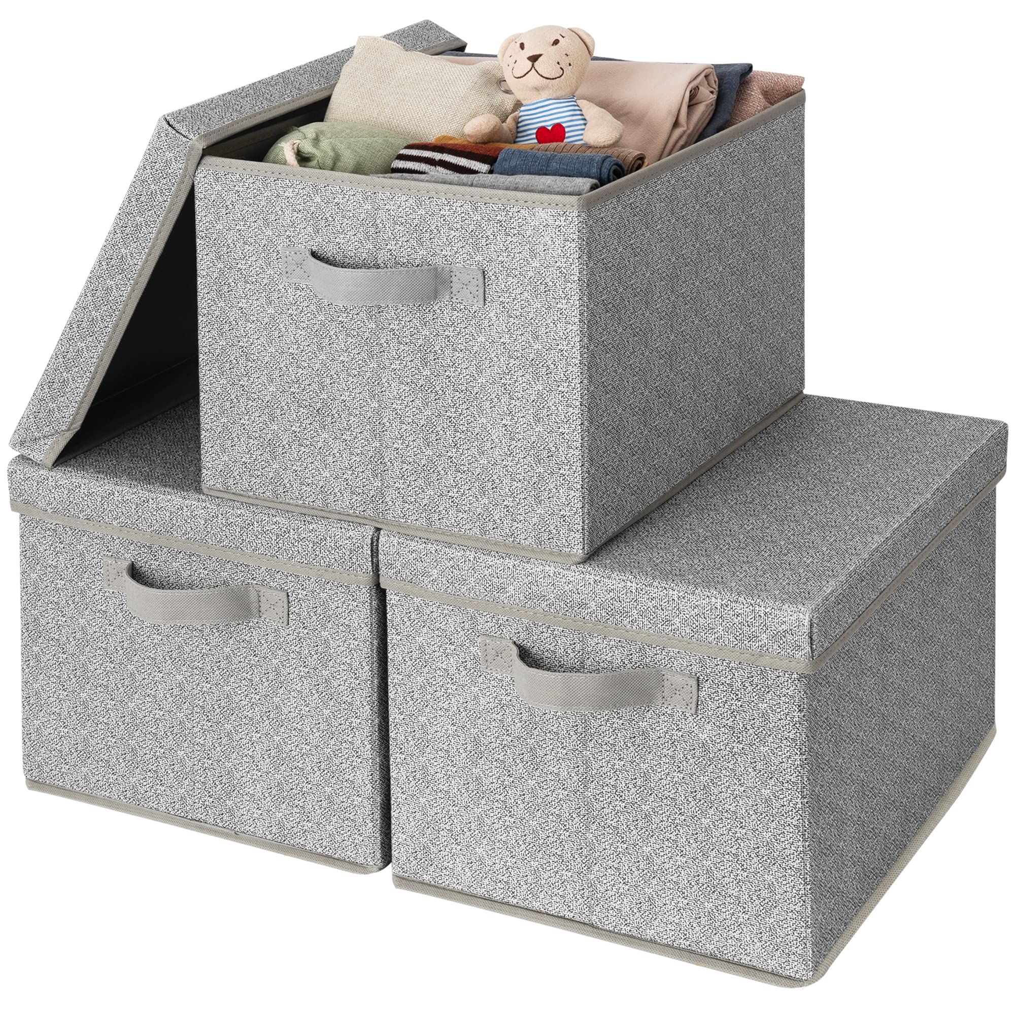 GRANNY SAYS Large Storage Boxes with Lids, Pack of 3 Collapsible Storage Boxes, Wardrobe Box Organisers for Organising Clothes, Decorative Box Lidded, Fabric Basket with Handle, Grey — image 1
