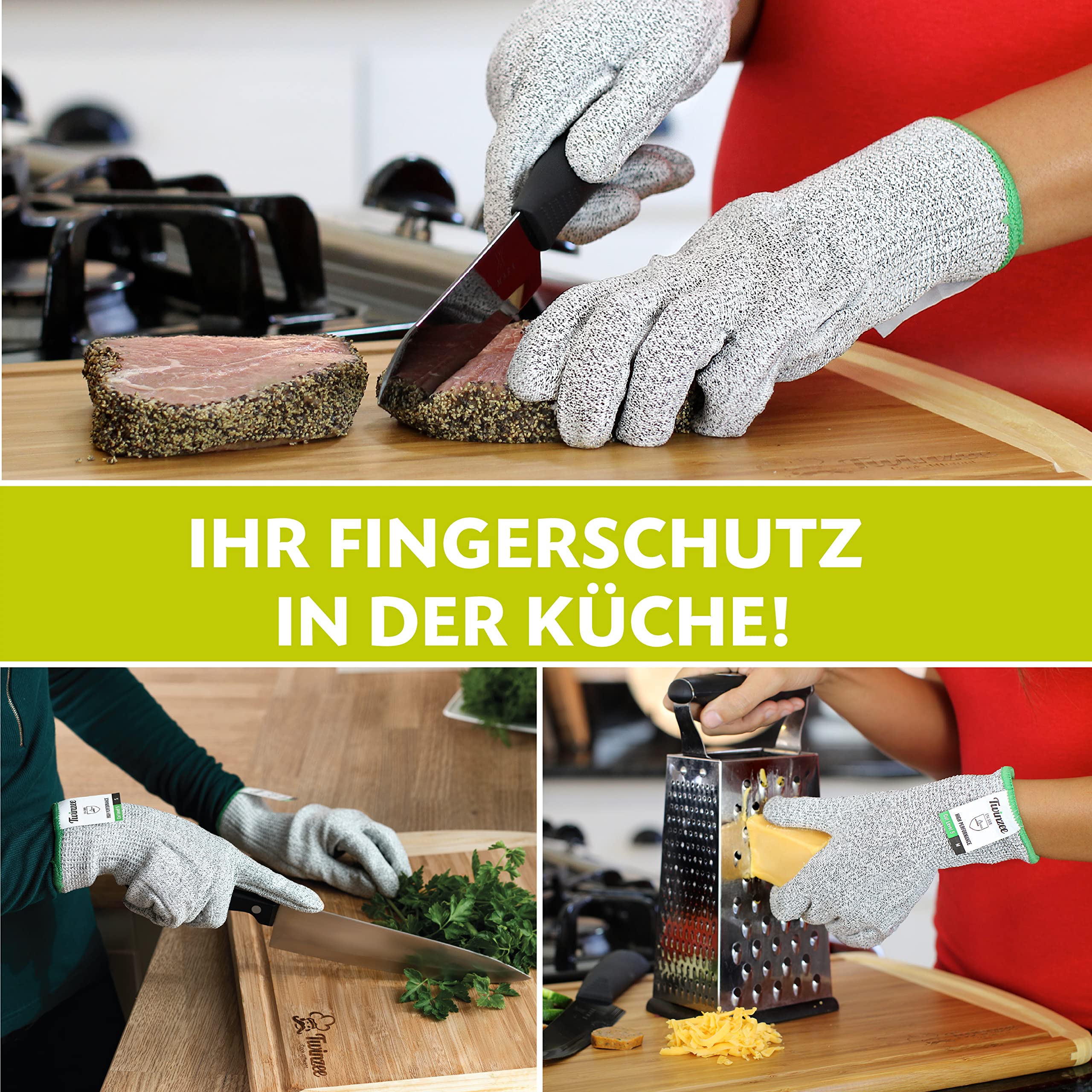 Twinzee Schnittschutzhandschuhe Premium 2 Stück – 1 Paar Stufe E (EN 388) Schnittfeste Handschuhe für Küche, Garten, Schneiden & Holzarbeiten - 1 Paar M 4