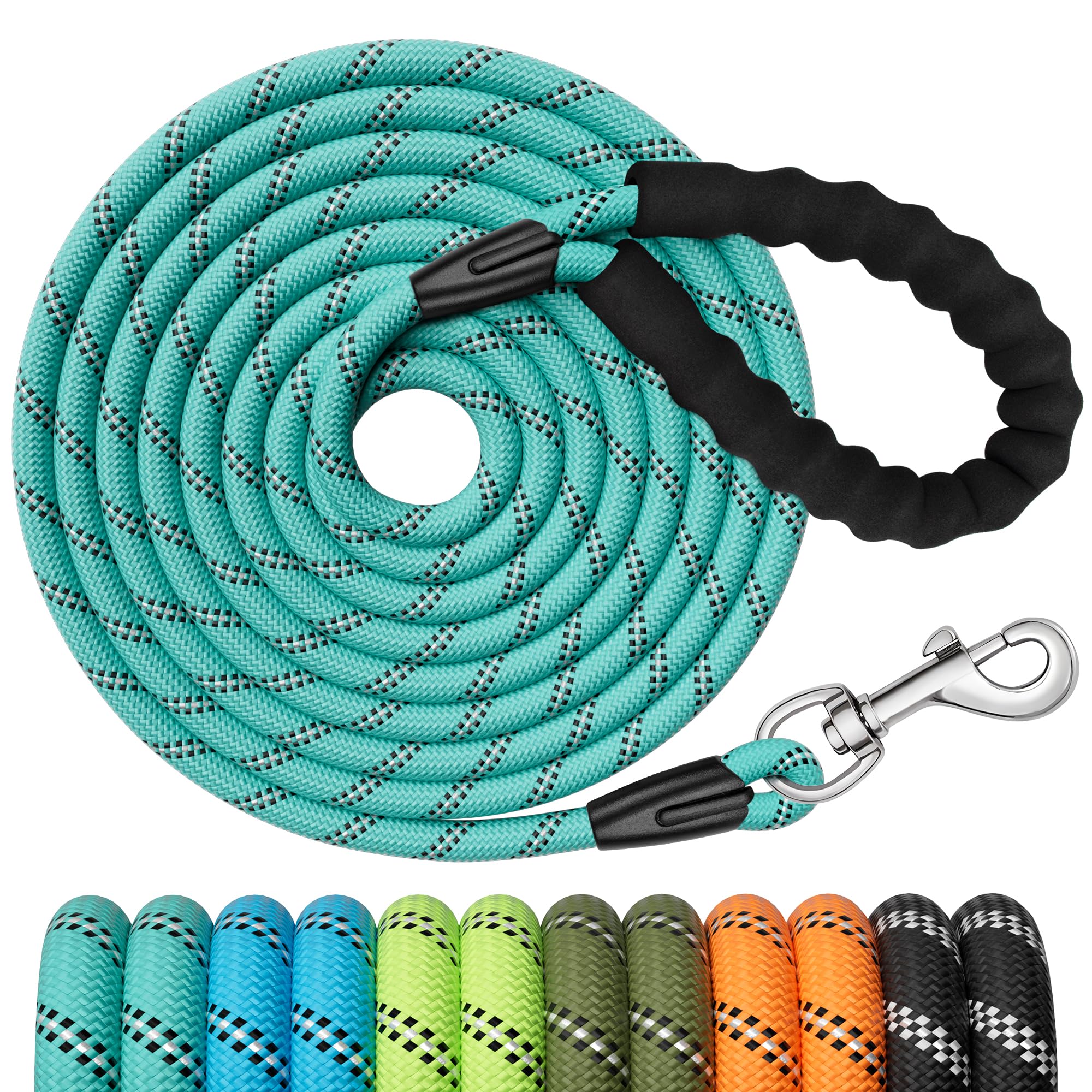 X XBEN Training Leads for Dogs, 5M/16FT Strong Rope Long line Dog Lead Leash with Soft Padded Handle and Heavy Duty Hook, Reflective Recall Training Leads for Large Medium Small Dog, Turquoise