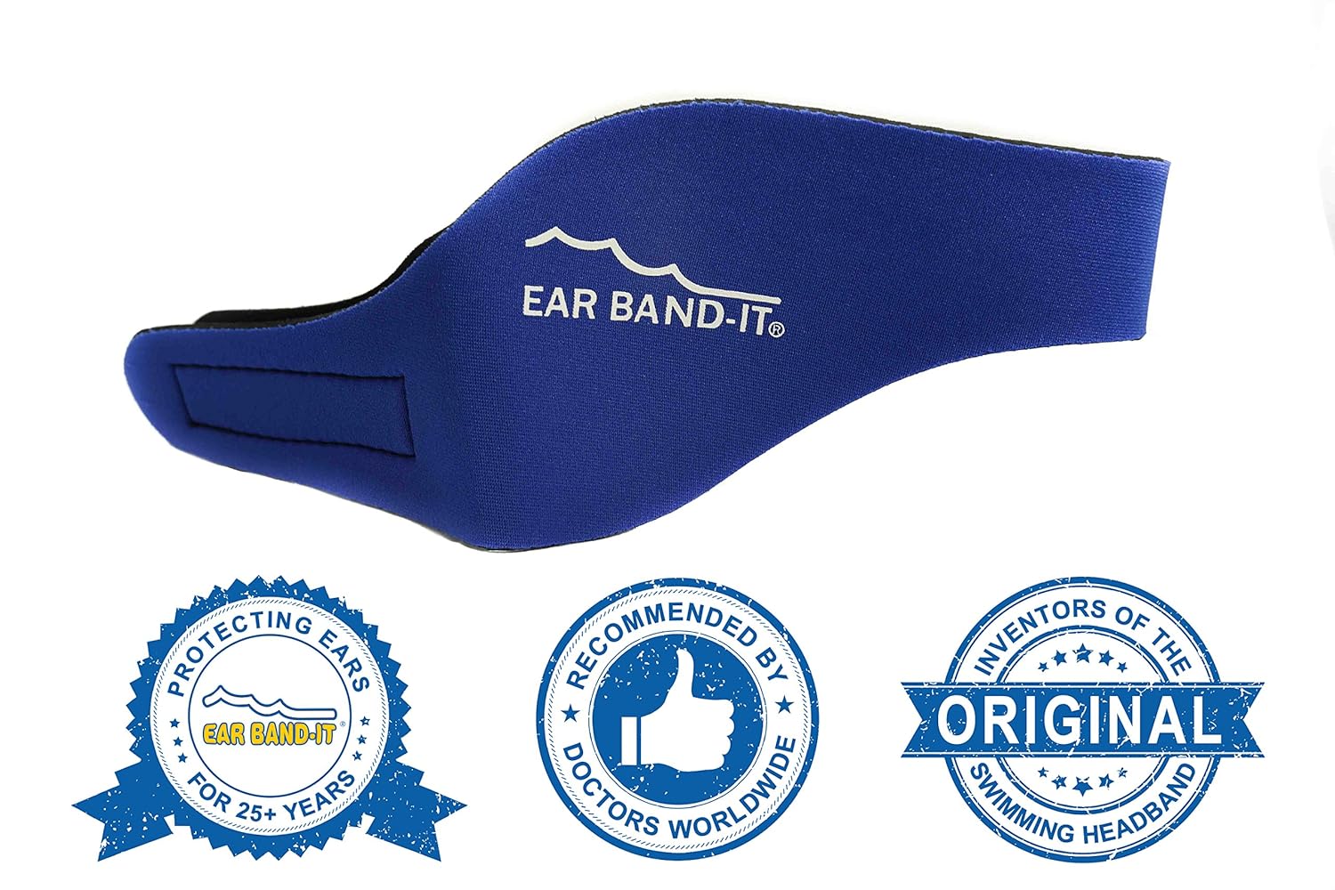 Ear Bandit Swimming Headband with Secure Earplugs (Invented By