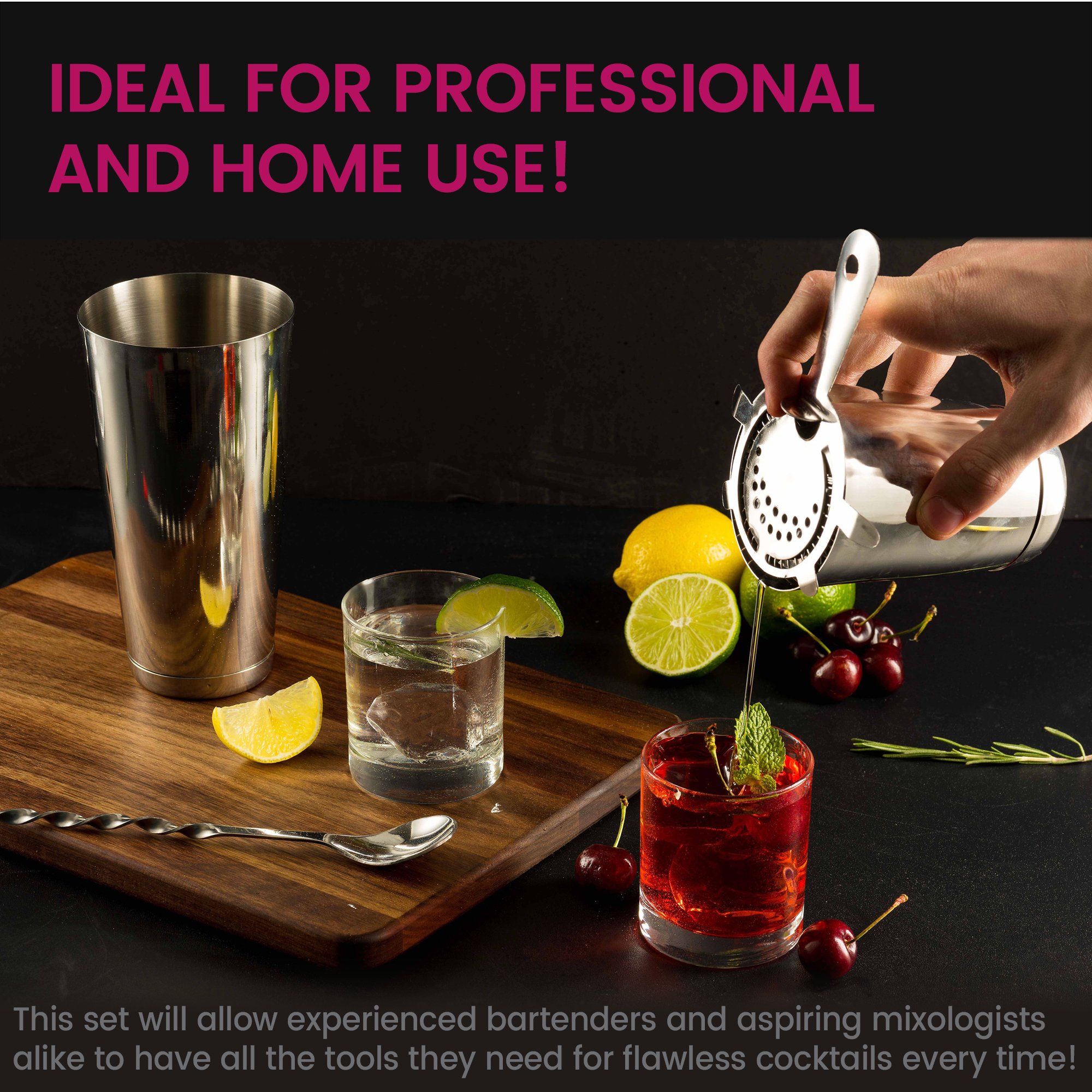 Expert Cocktail Shaker Home Bar Set 14 Piece Stainless Steel Bar