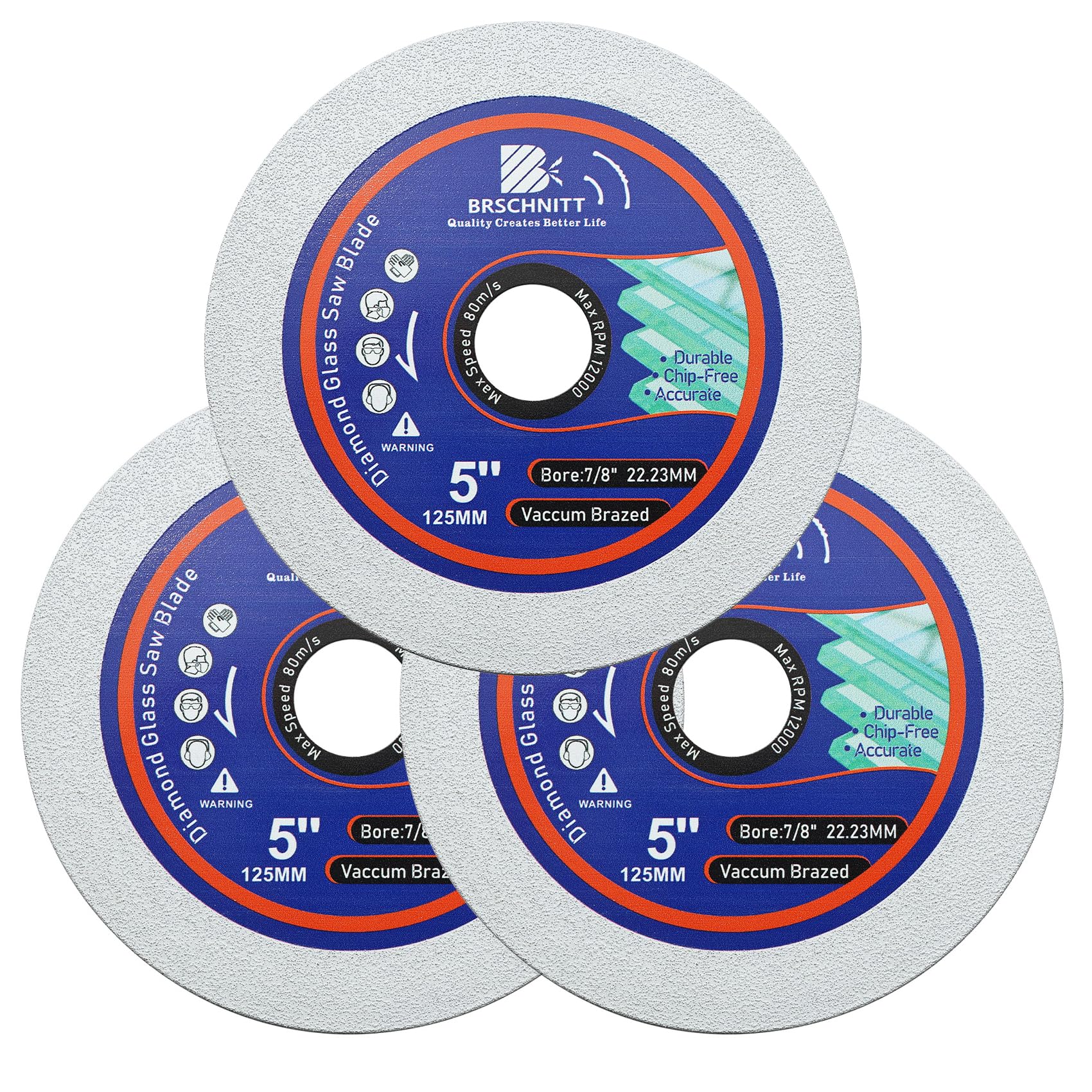 Glass Cutting Disc - BRSCHNITT 3pcs 5 Inch for Angle Grinder with 7/8" - 5/8" Arbor Diamond Polishing Grinding Cutting Disc for Glass, Tile, Ceramic, Marble,Jade,Wine Bottles
