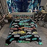 Erosebridal Cartoon Sports Car Twin Comforter Set for Kids Boys Girls,Colorful Racing Car Bedding Set,Extreme Sport Games Duvet Insert,Cool Speed Cars Bed Set for All Season