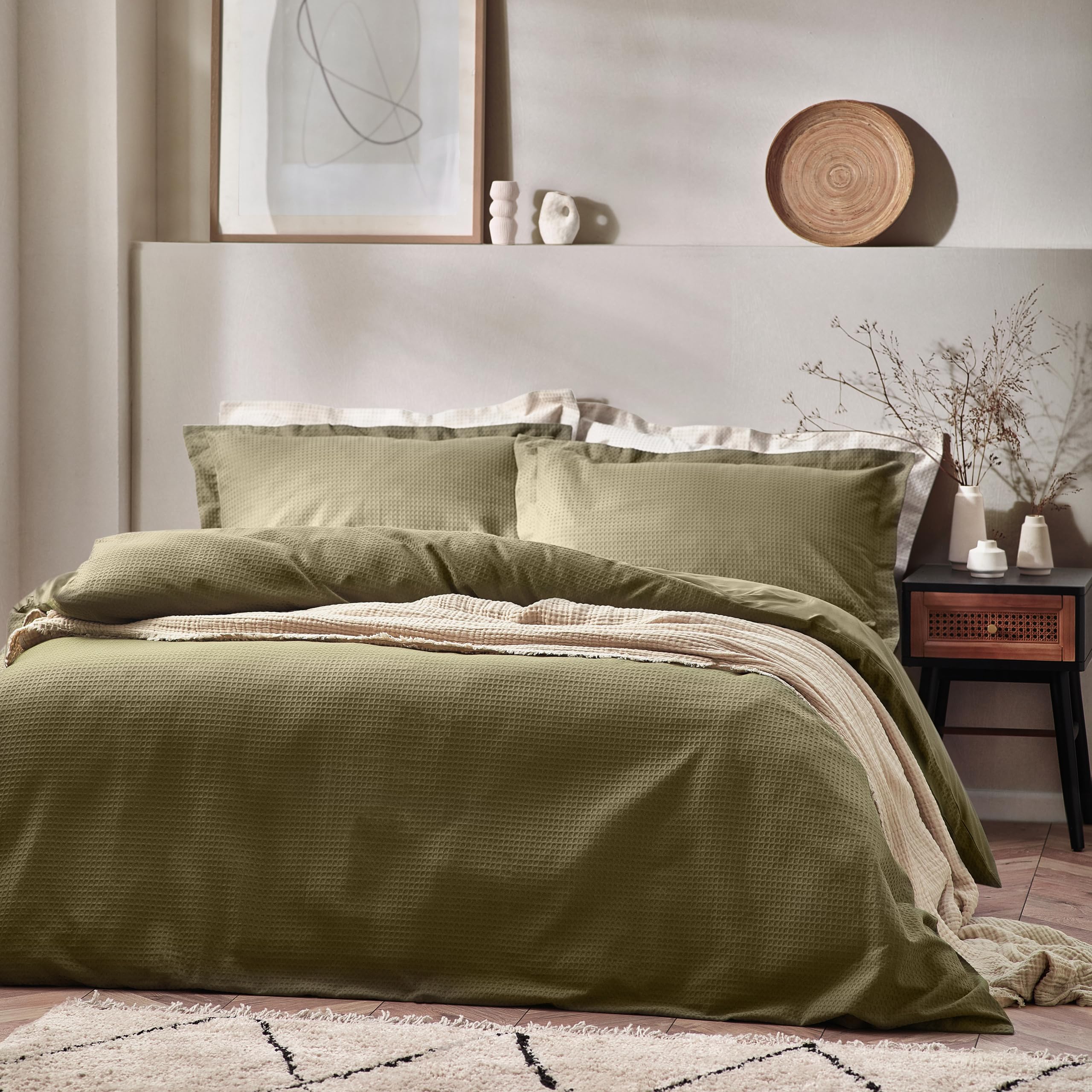 Yard Waffle Duvet Set - Single - Olive