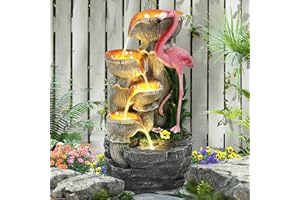 5 Tier Outdoor Garden Water Fountain, 25" H Waterfall Fountain with 5 LED Lights and Pump, Floor Standing Cascading Resin Fou