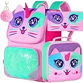 KLFVB 3PCS Backpack for Girls and Boys, 15" Unicorn Dinosaur Bookbag with Lunch Box, Kids Preschool School bag