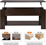 Yaheetech Lift Up Coffee Table Espresso with Hidden Storage Drawer Open Shelf view 9