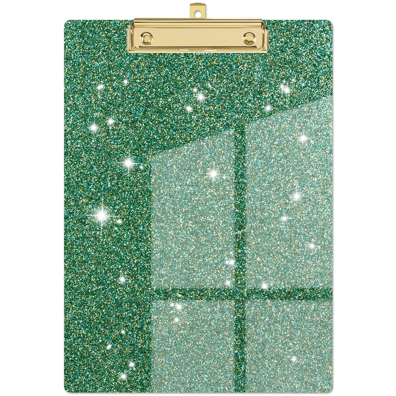 Piasoenc Acrylic Clipboards, Fashion Glitter Clip Board with Low Profile Gold Clip, Designed for Classroom School and Office Use, A4 Letter Size 9 x 12.5 in,Green