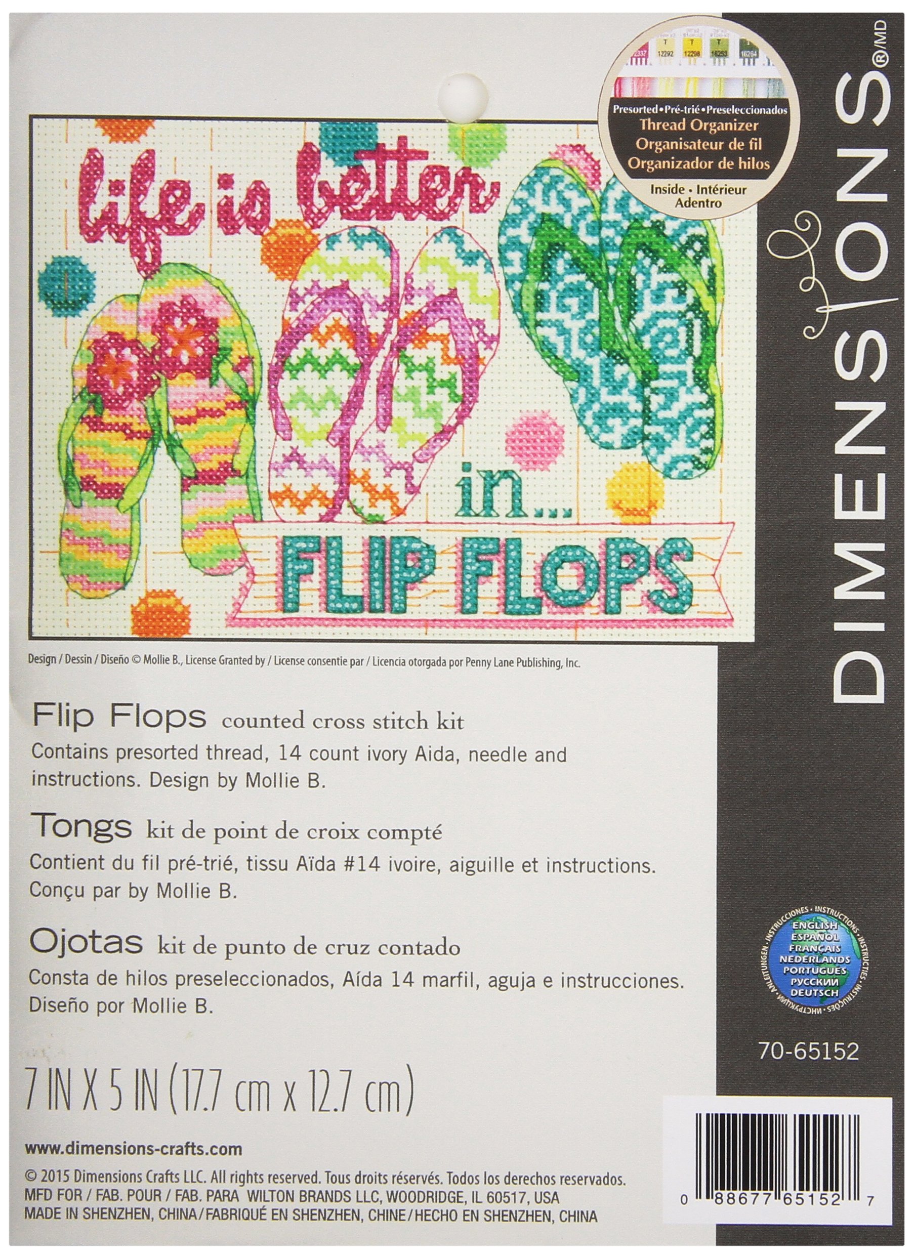 Dimensions Flip Flops Counted X Stitch, 100% Cotton, Ivory, 17.7 x 12.7 x 0.1 cm