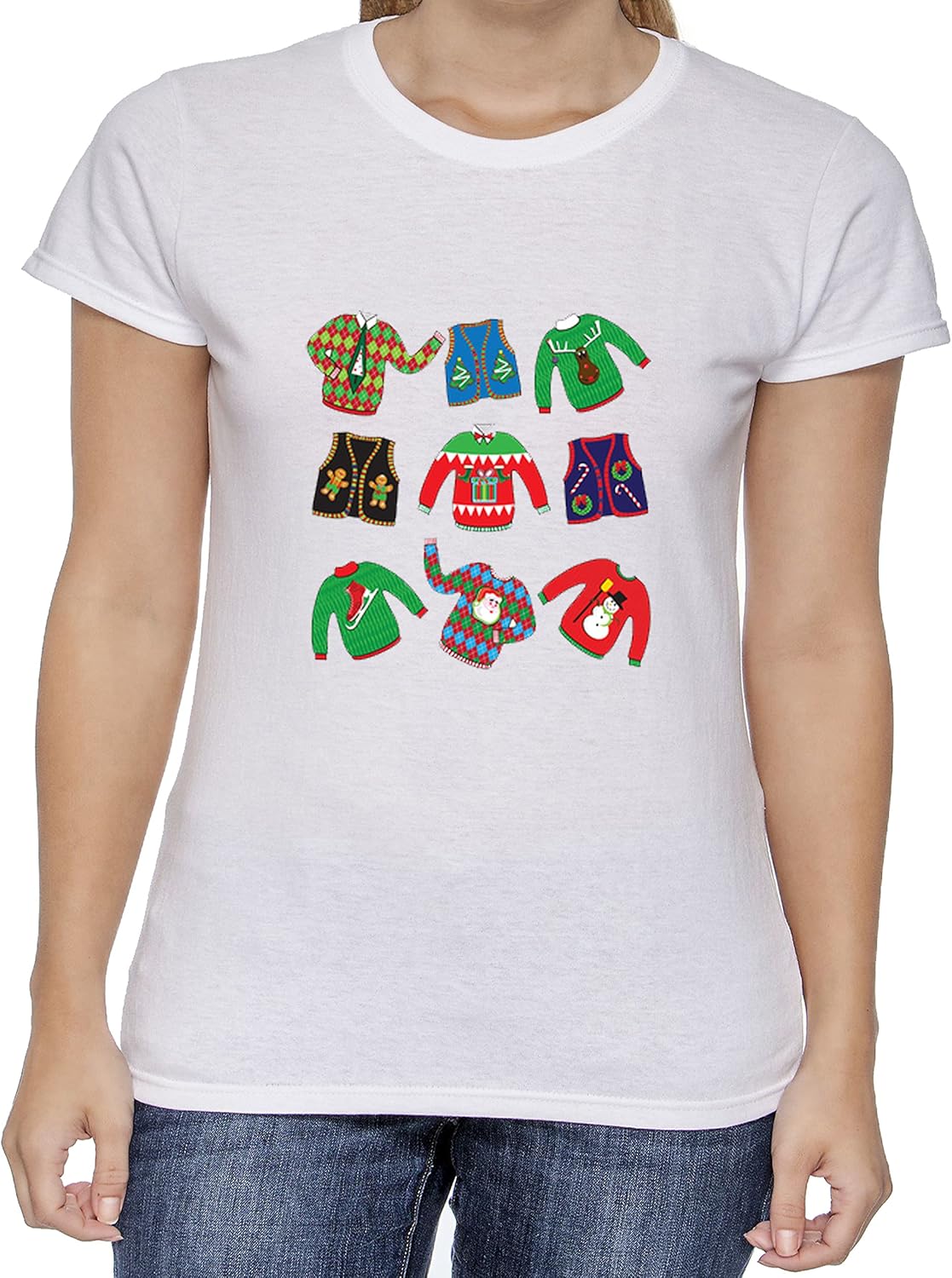 Christmas Sweaters Women's T-shirt (Large) at Amazon Womenâs Clothing store