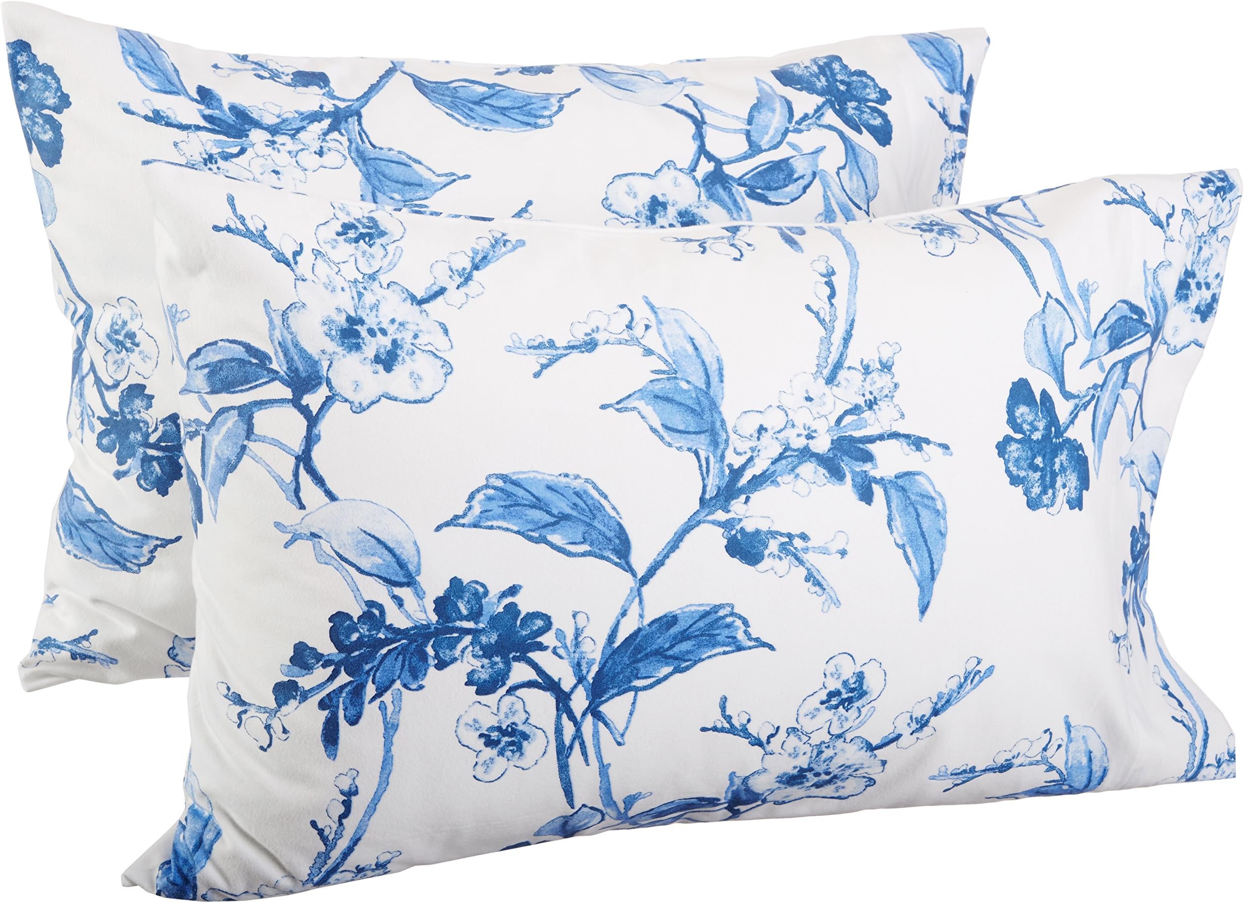 Pinzon Signature 190 Gram Cotton Heavyweight Velvet Flannel Pillowcases, Standard, Floral Smoky Blue