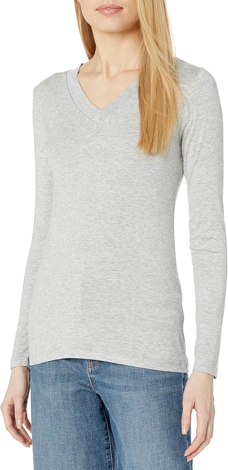  Brand - Daily Ritual Women's Fluid Knit Long-Sleeve V-Neck Shirt: Clothing
