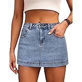 Denim Skort for Women High Waist Mini Denim Skirt Casual Stretch Women Jean Skirt with Pockets