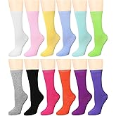 Falari 12 Pairs Women's Cotton Crew Socks Assorted Colors