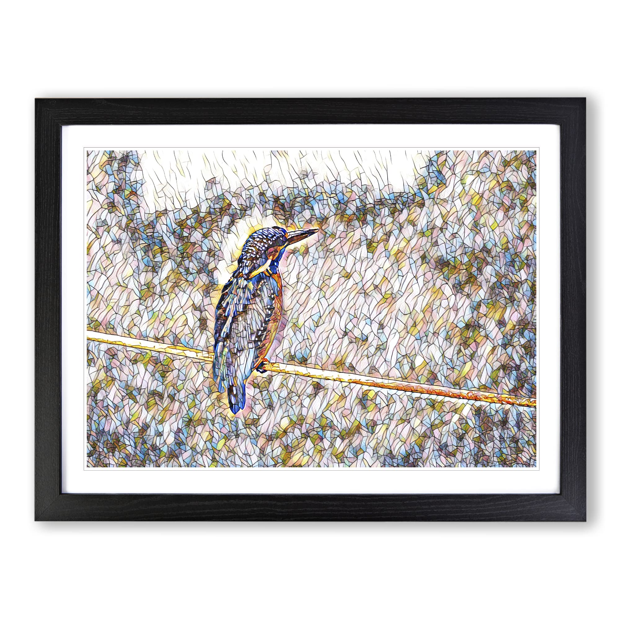 Kingfisher 2 Modern BG Framed Print | A4 Black Framed Wall Art | Ready to Hang | Modern Nature Picture | Living Room Bedroom Lounge Office