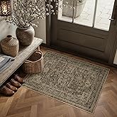 PureCozy Entryway Area Rug 2x3 Brown Vintage Distressed Indoor Carpet Oriental Soft Thin Small Door Mat Non Slip Low Pile Throw Rug for Entrance Bathroom Bedroom Kitchen Laundry