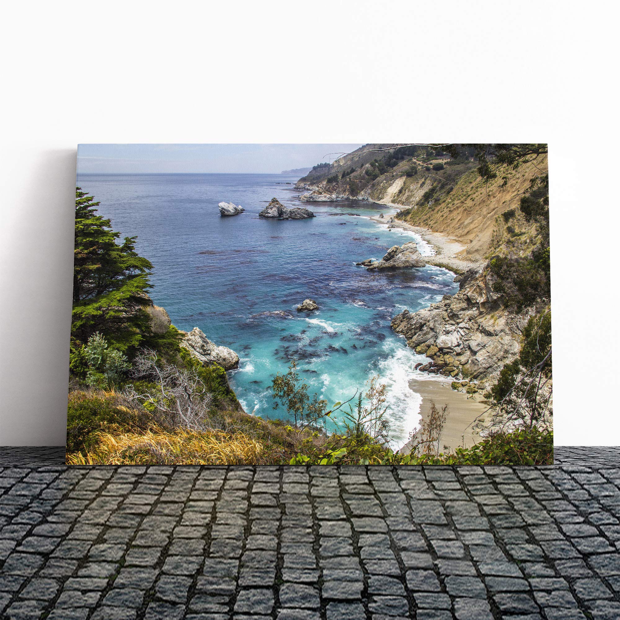 Landscape and Seascape Big Sur California (1) Canvas Print | Gallery Wrapped 30mm Frame Wall Art | 20x14 inches | Ready to Hang | Coastal Seascape Picture | Living Room Bedroom Lounge Office