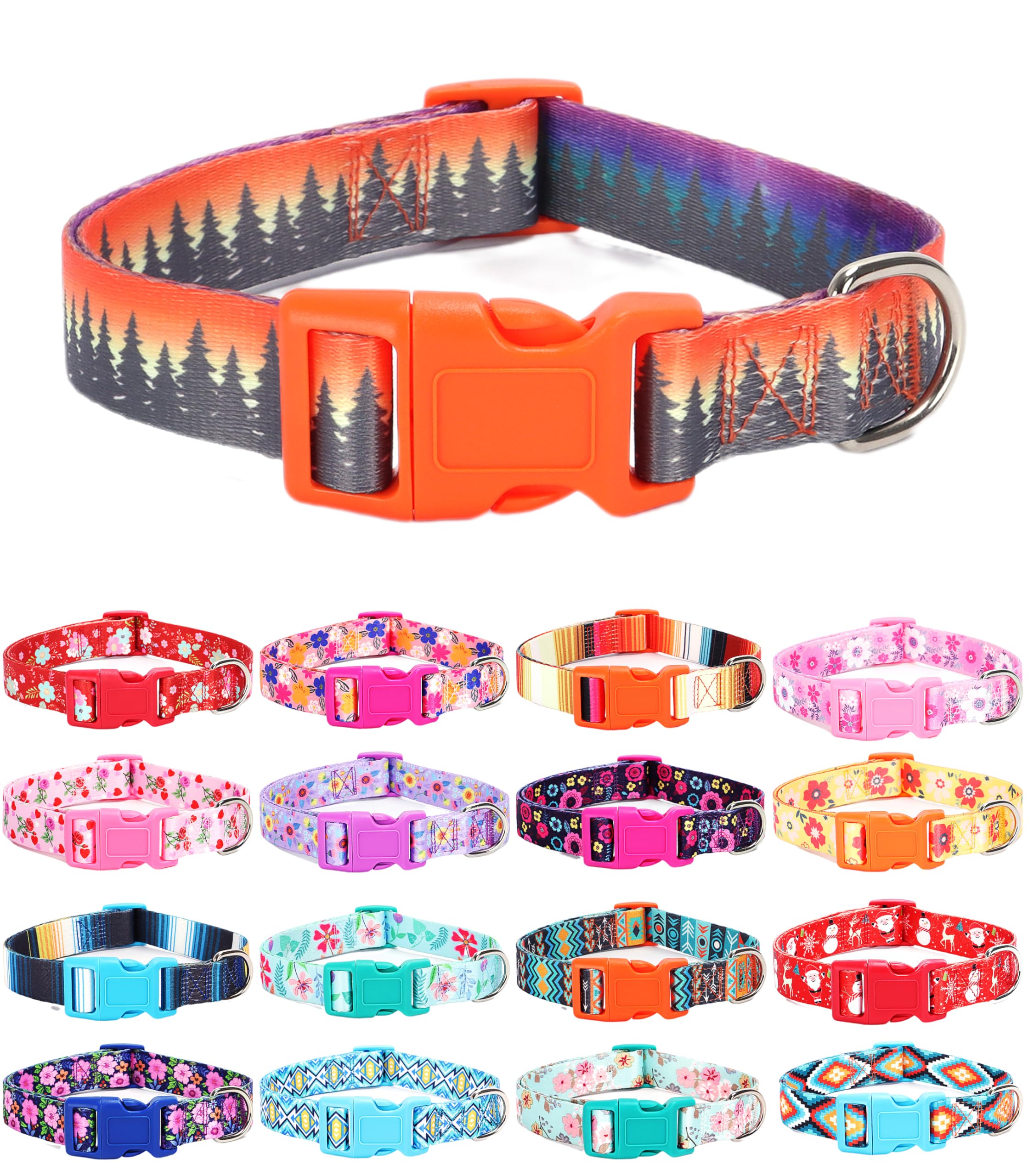 Moonpet Dog Collars for Puppy X-small Small Medium Large Dogs - Unisex Cute Design Boys Girls Dog Pet Collar Soft Adjustable Bohemia Fancy Floral Dog Collars-Forest-S