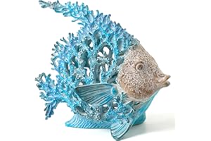VVGIFTS Beach Coastal Decor Coral Reef Angelfish Home Office Desk Decor Sculpture Statue for Tabletop Shelf Bathroom Decoration Ornament Gift (Turquoise and Blue)