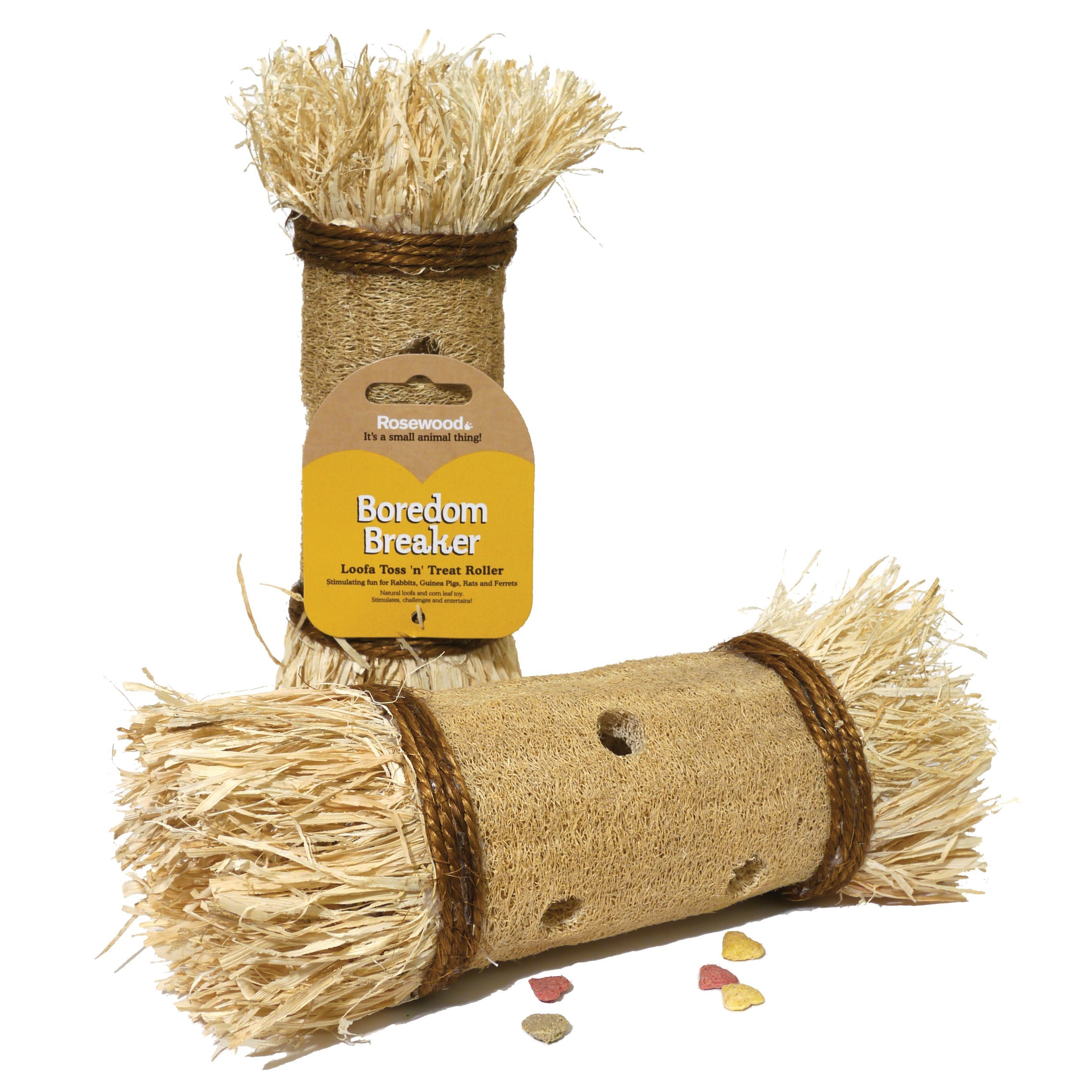 Rosewood Boredom Breaker Loofa Toss ‘n’ Treat Roller, Activity Toy for Small Animals