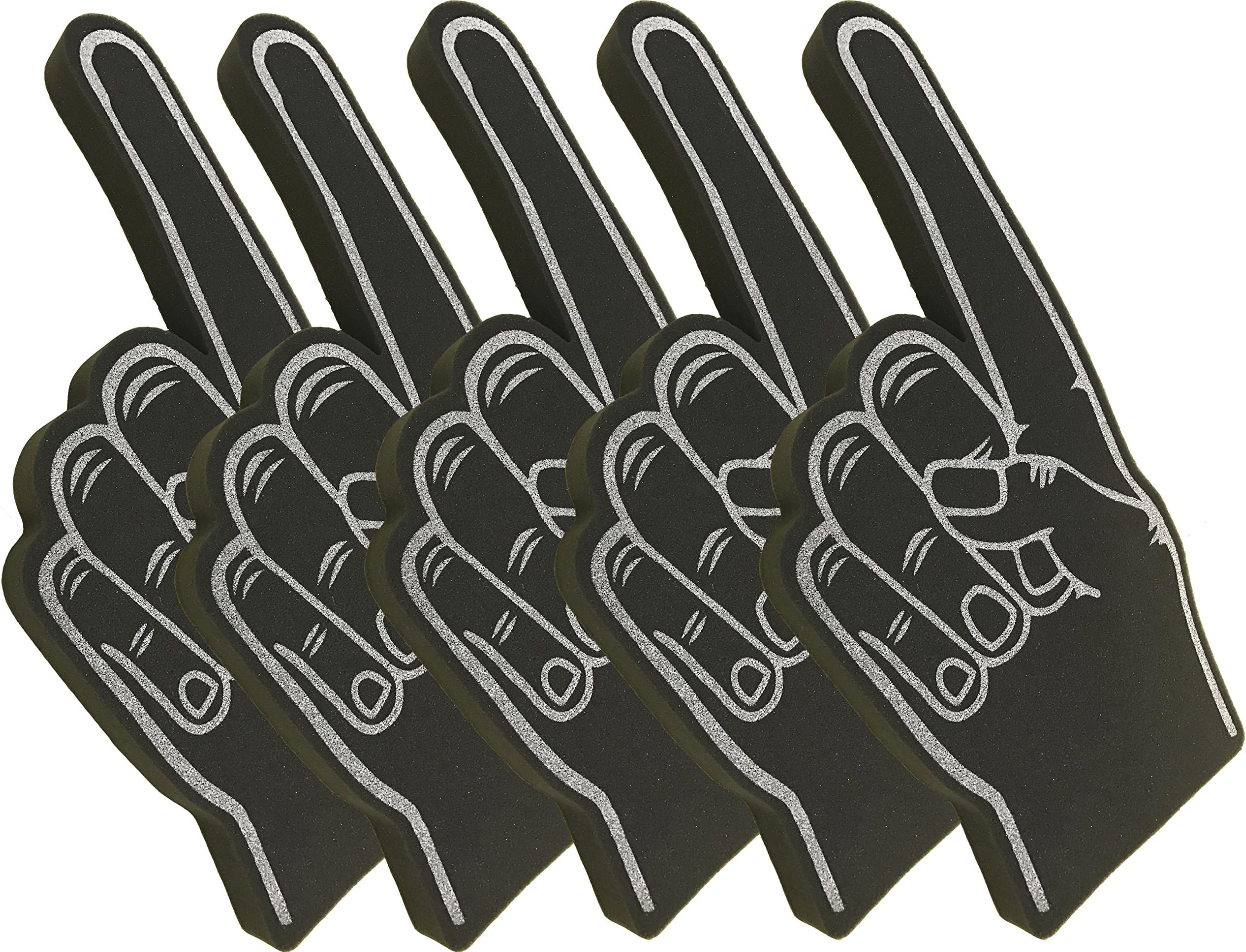 Giant Palm Printed Foam Hand Pointy Finger Pack of 5 Black