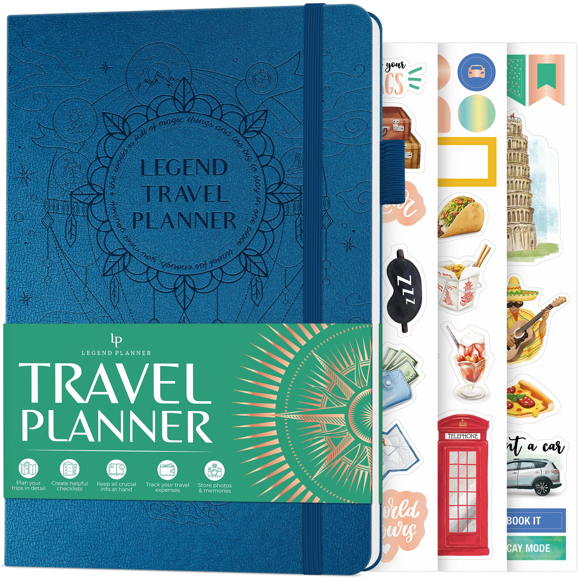 Legend Travel Planner – Vacation Itinerary Organizer – Travelling Journal for Women, Men & Couples – Traveling Log, A5 (Mystic Blue) — image 1