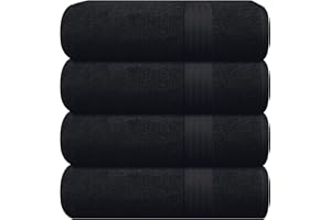 GLAMBURG Premium Cotton 4 Pack Bath Towel Set - 100% Pure Cotton - 4 Bath Towels 27x54 - Ideal for Everyday use - Ultra Soft & Highly Absorbent - Black