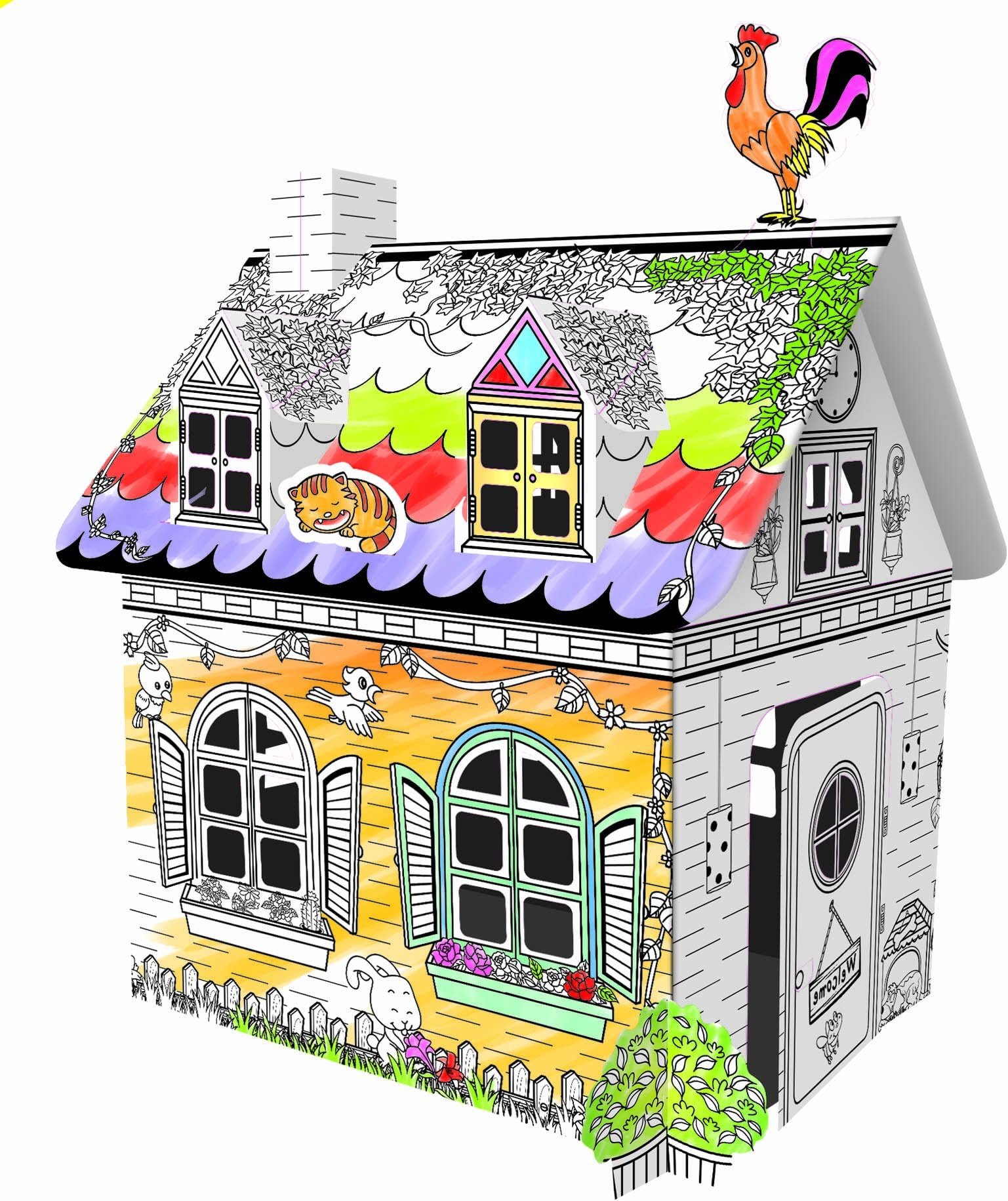 Cardboard Playhouse Learning & Drawing Board 3D Puzzle with Watercolor Pen Writing Doodle Toys for Kids