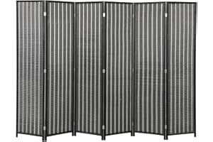 HOMCOM 6 Panel Room Divider, 6FT Folding Privacy Screen with Pine Wood Frame, Freestanding Handwoven Bamboo Partition for Bed